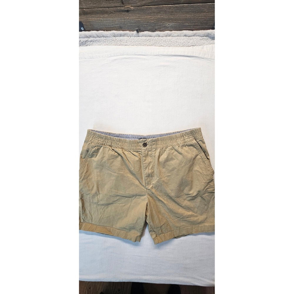 Tommy Hilfiger Mens XL Khaki Tan Elastic Waist Chino Shorts 7 Inch Inseam